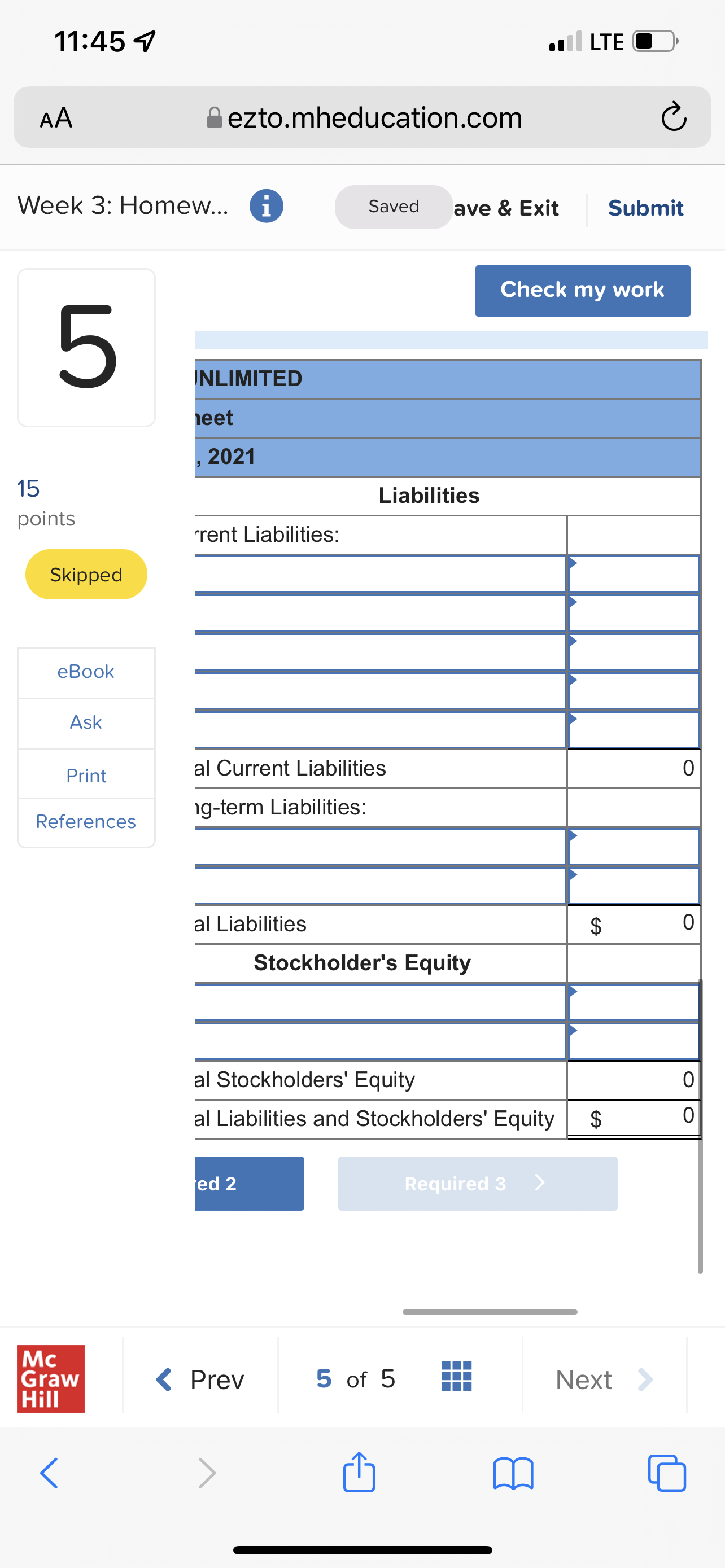 11:45 7 . LTE C AA ezto.mheducation.com C Week 3: