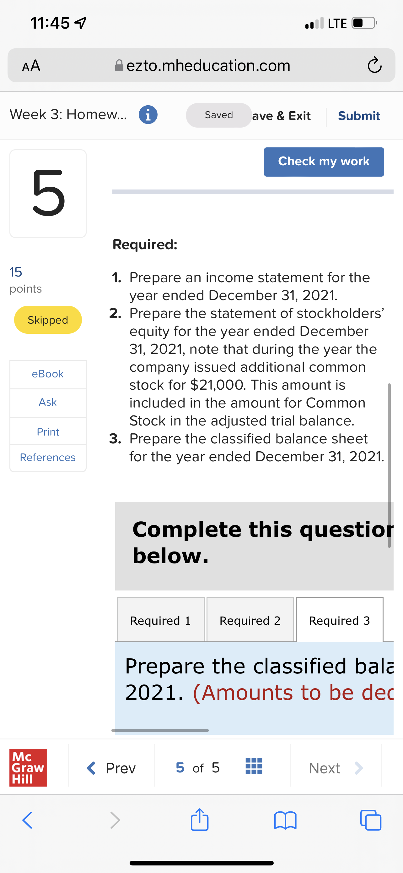 11:45 7 . LTE C AA ezto.mheducation.com C Week 3: