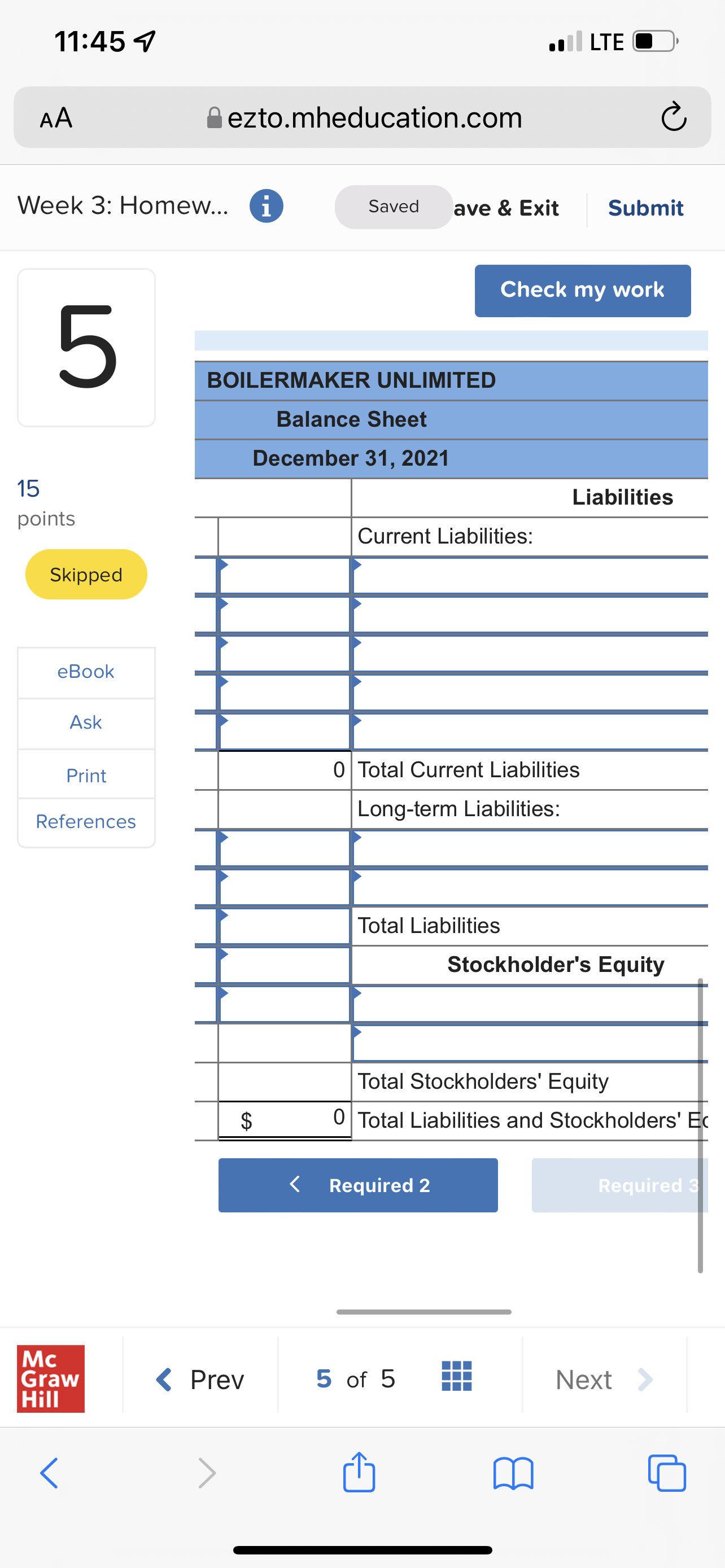 11:45 7 . LTE C AA ezto.mheducation.com C Week 3: