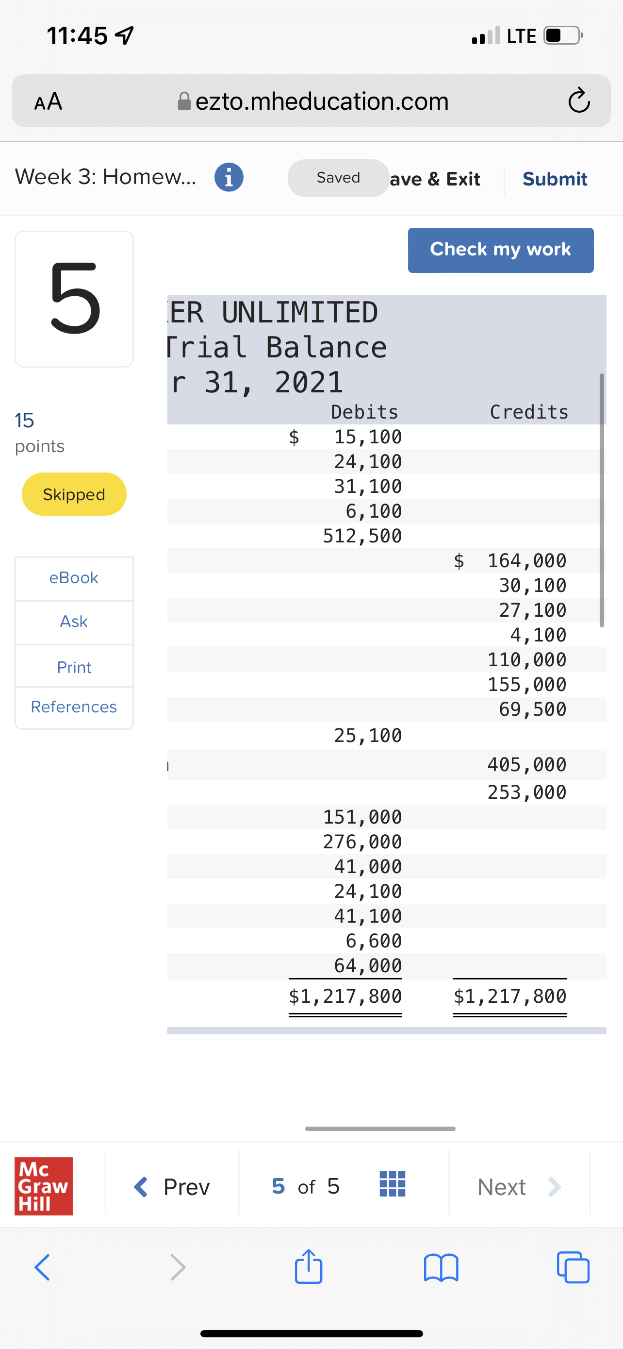 11:45 7 . LTE C AA ezto.mheducation.com C Week 3: