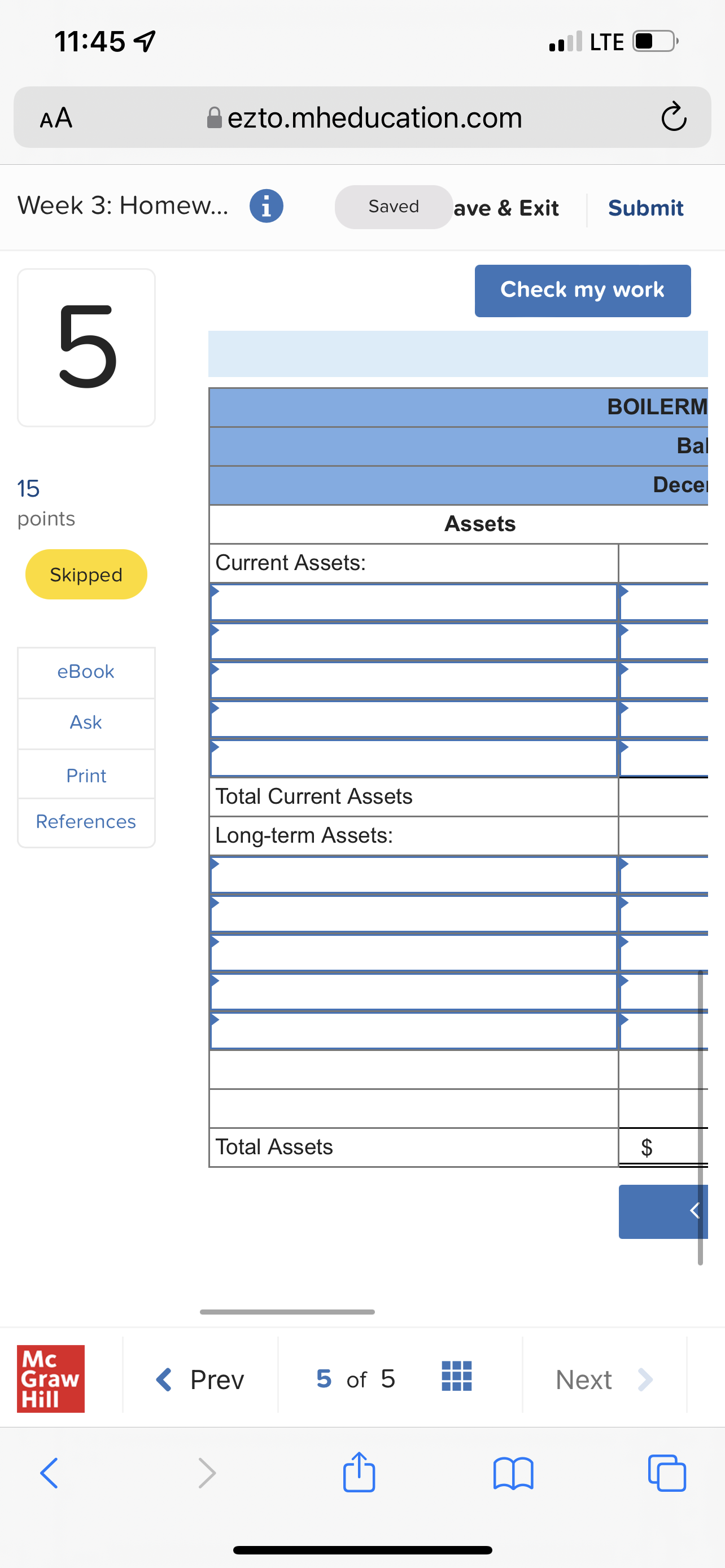 11:45 7 . LTE C AA ezto.mheducation.com C Week 3: