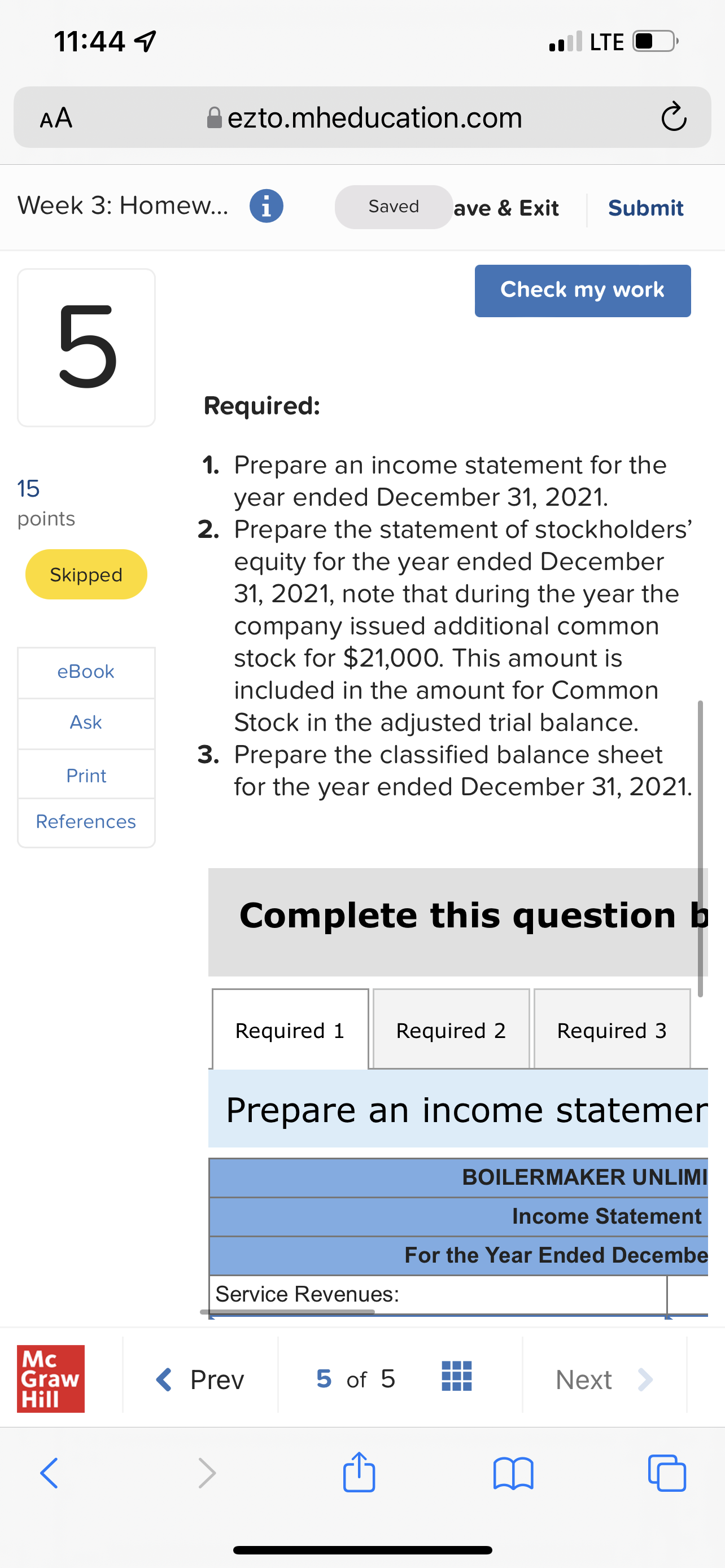 11:44 7 . LTE C AA ezto.mheducation.com C Week 3: