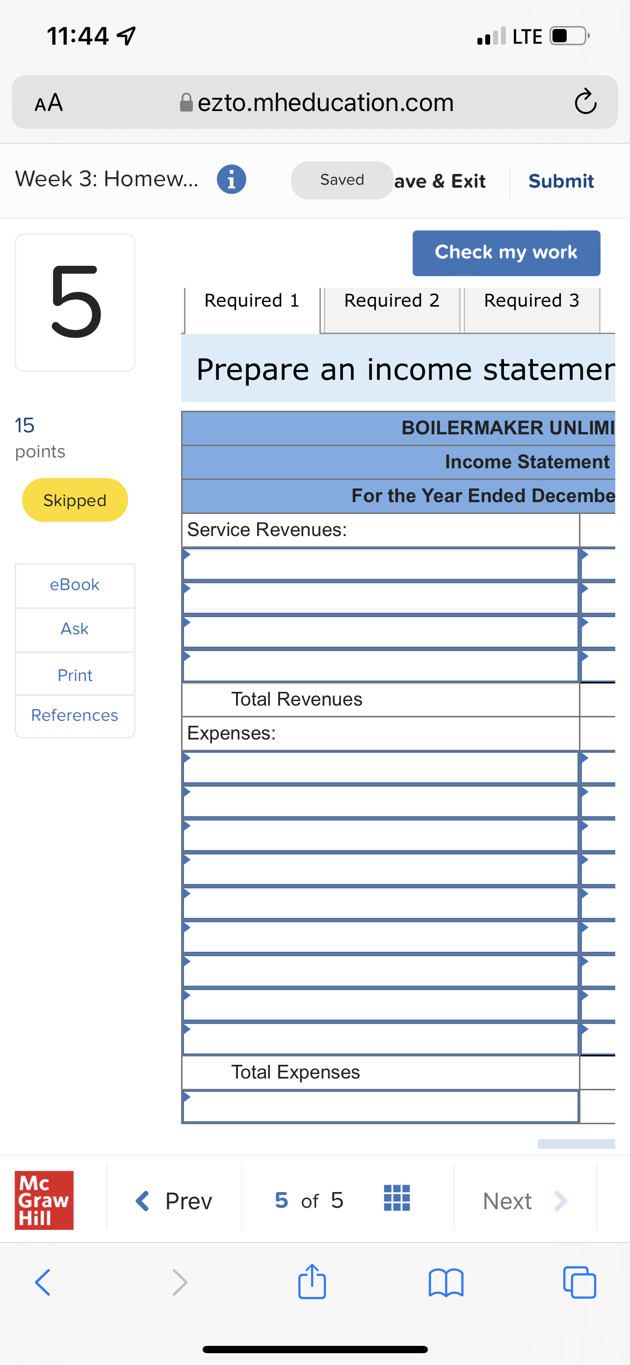 11:44 7 . LTE C AA ezto.mheducation.com C Week 3: