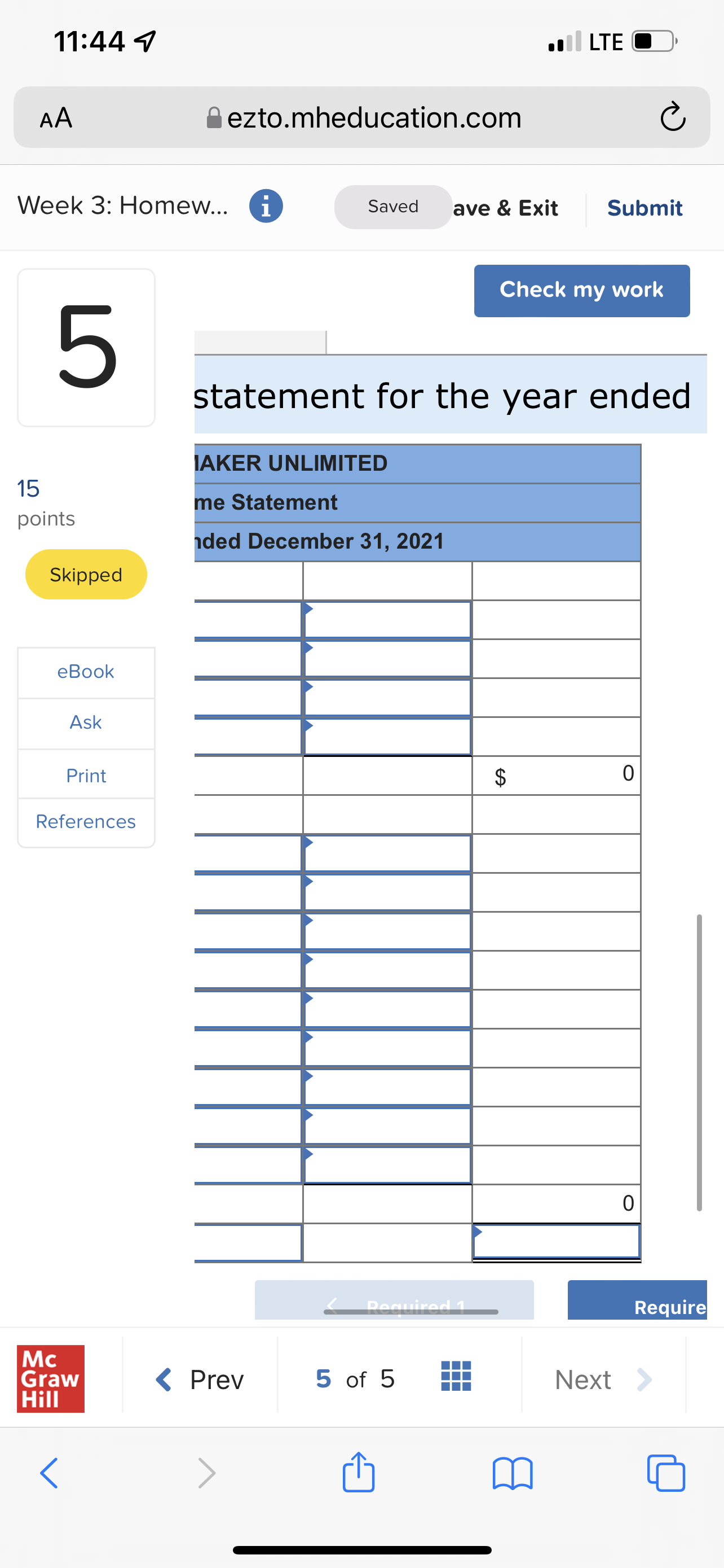 11:44 7 . LTE C AA ezto.mheducation.com C Week 3: