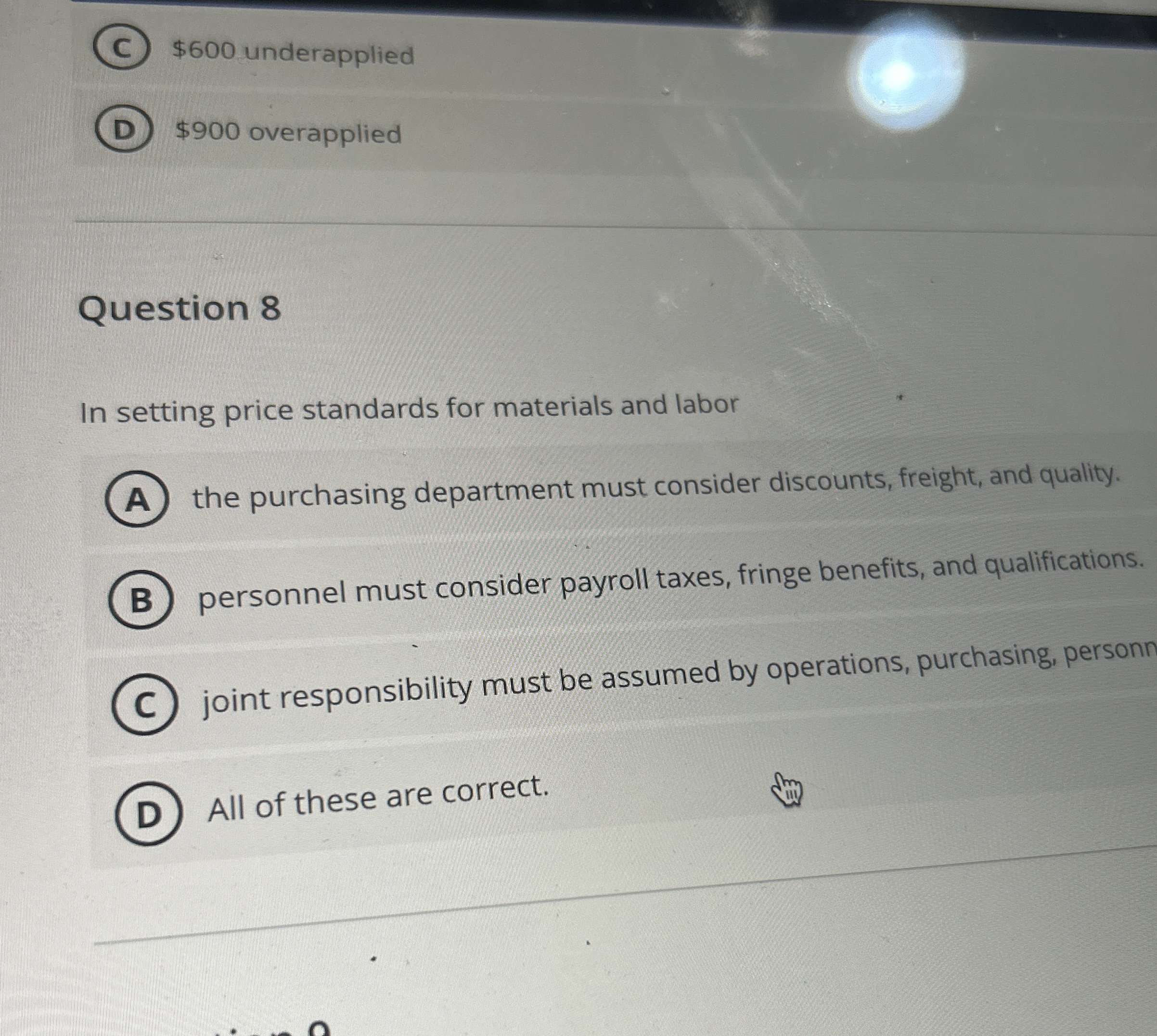 $ 6 0 0 underapplied $ 9 0 0 overapplied Question