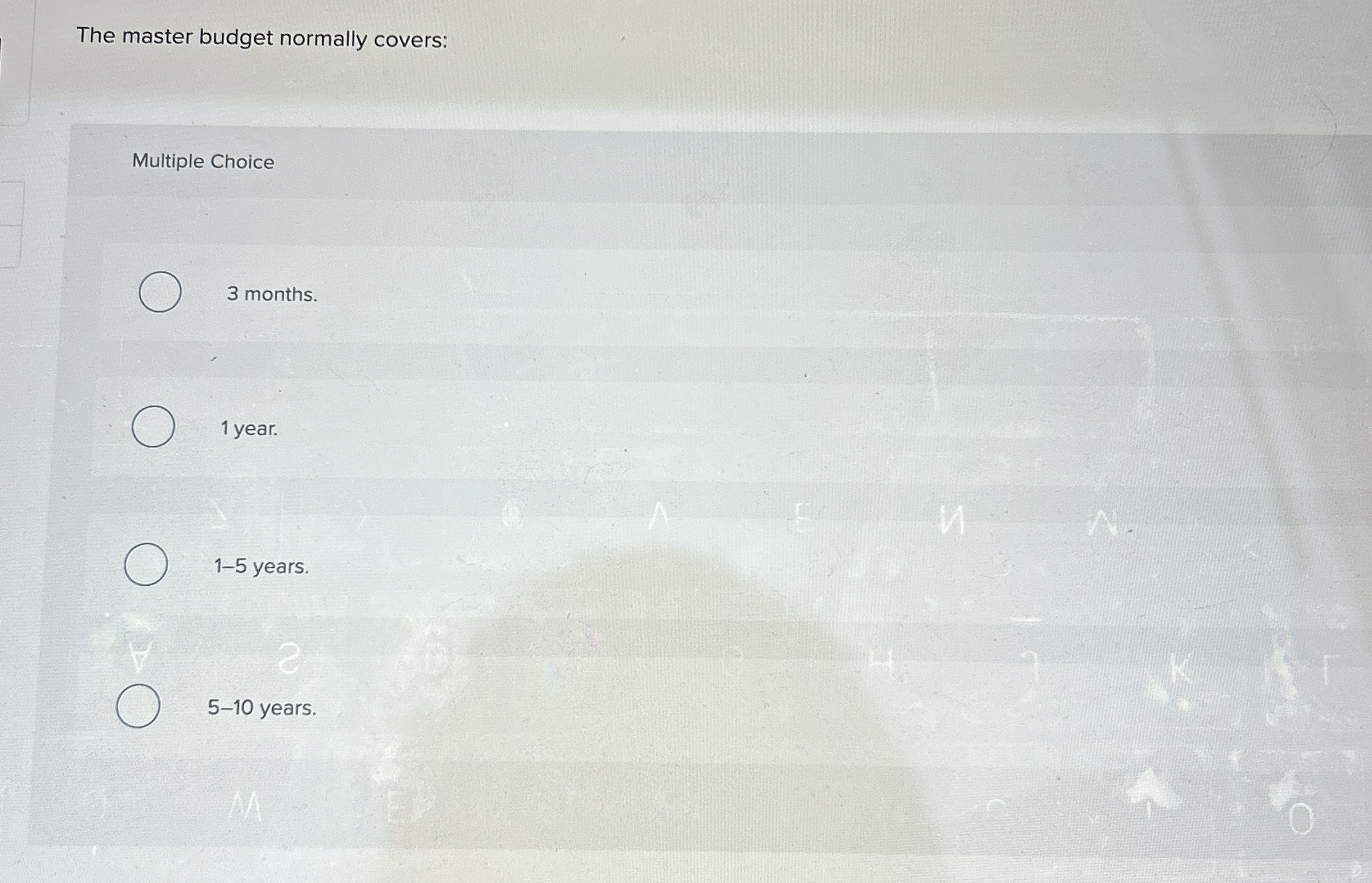 The master budget normally covers: Multiple