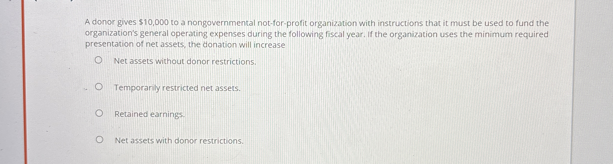 A donor gives $ 1 0 , 0 0 0 to a nongovernmental