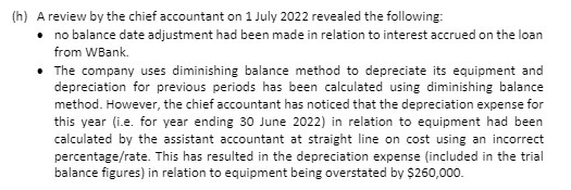 (h) A review by the chief accountant on 1 July