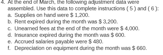 4. At the end of March, the following adjustment