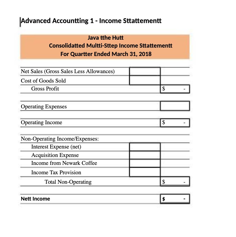 |Advanced Accountting 1 - Income Sttattementt