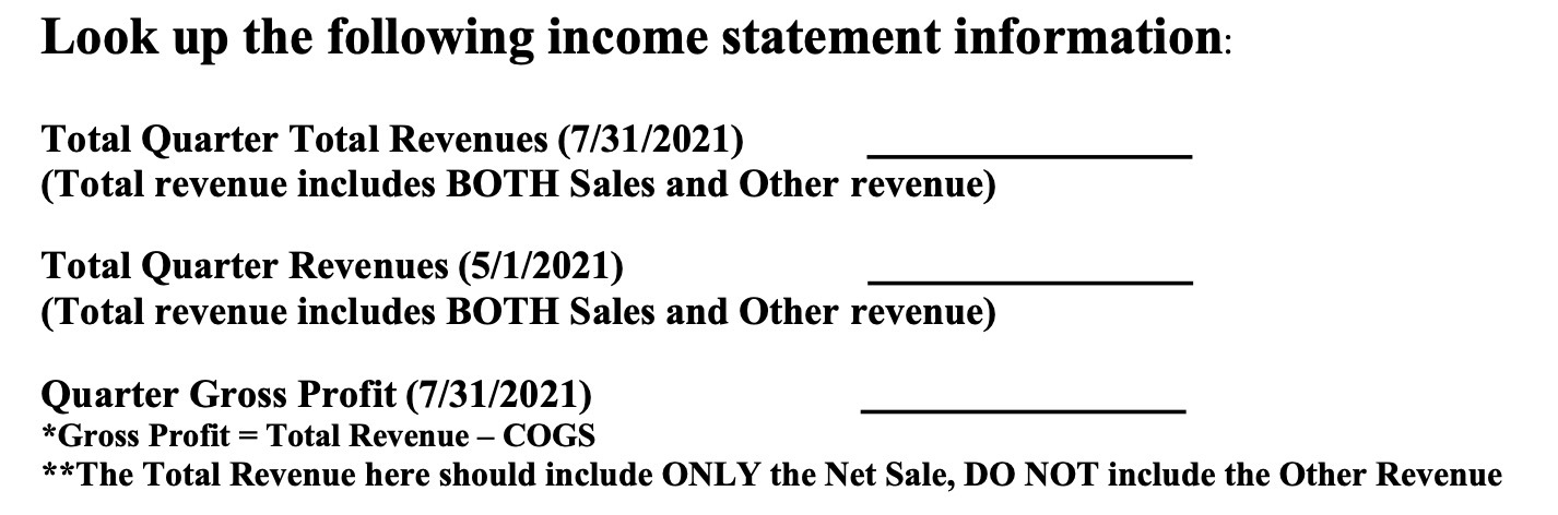 Look up the following income statement