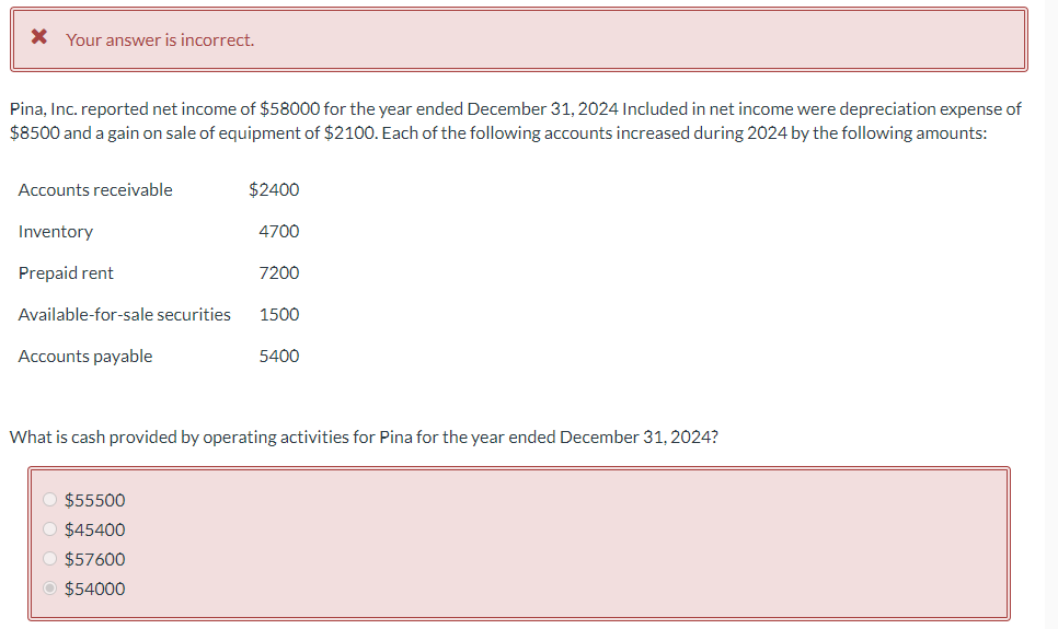 Pina, Inc. reported net income of $58000 for the