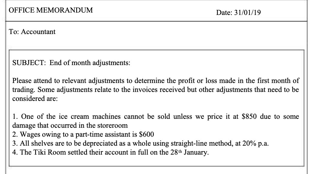 OFFICE MEMORANDUM Date: 31/01/19 To: Accountant
