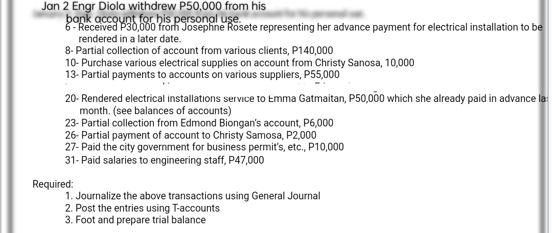 Eliseo D Diola is engaged in an electrical