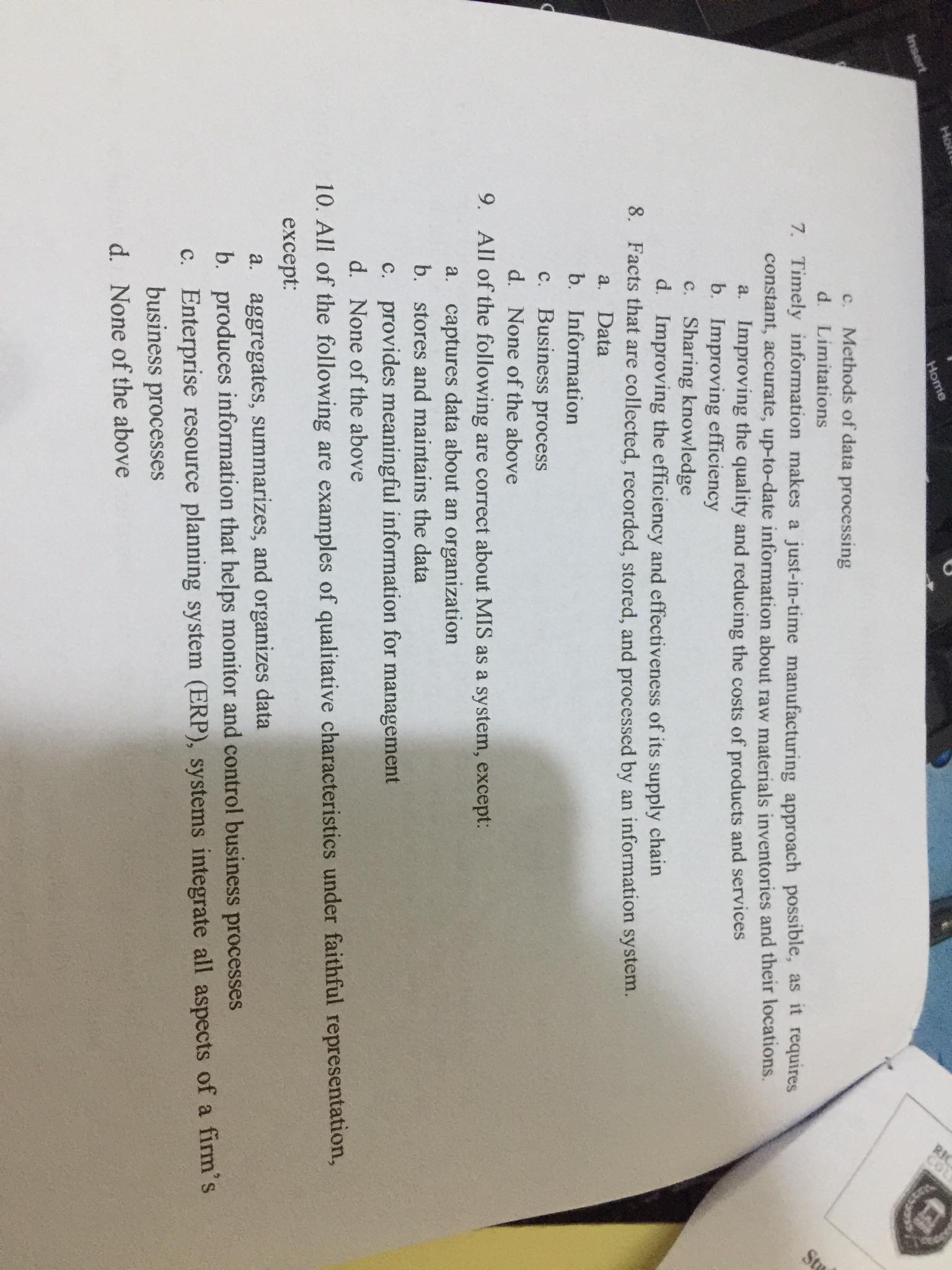 pls help me to answer this Insert c. Methods of