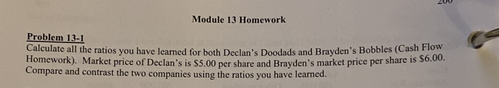 Module 13 Homework Problem 13-1 Calculate all the