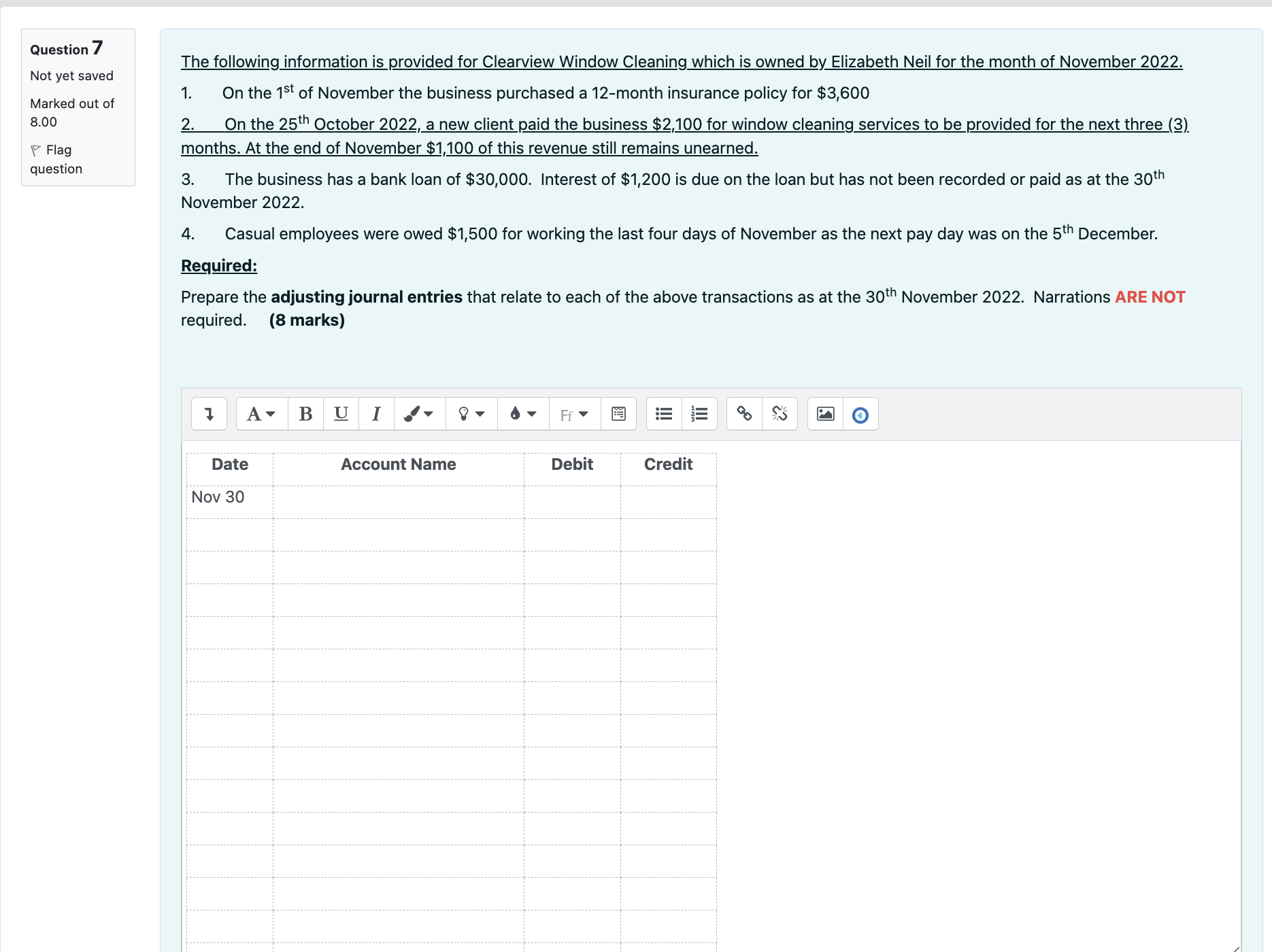 Question 7 The following information is provided