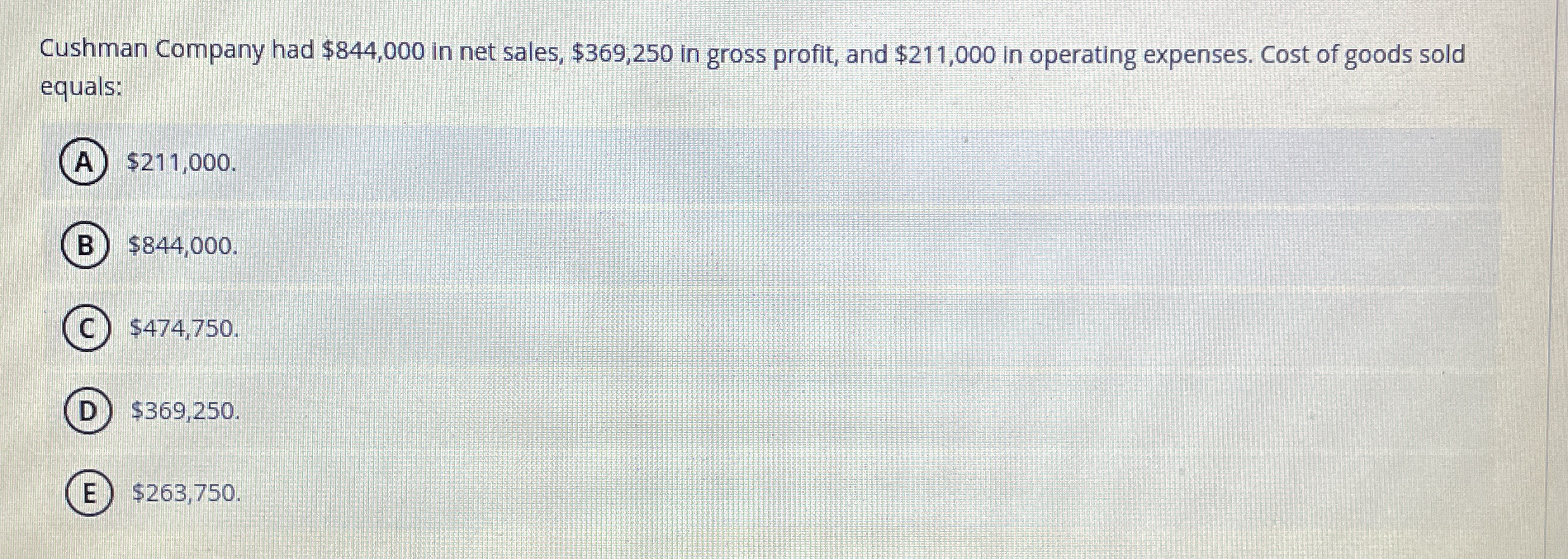Cushman Company had $ 8 4 4 , 0 0 0 in net sales,