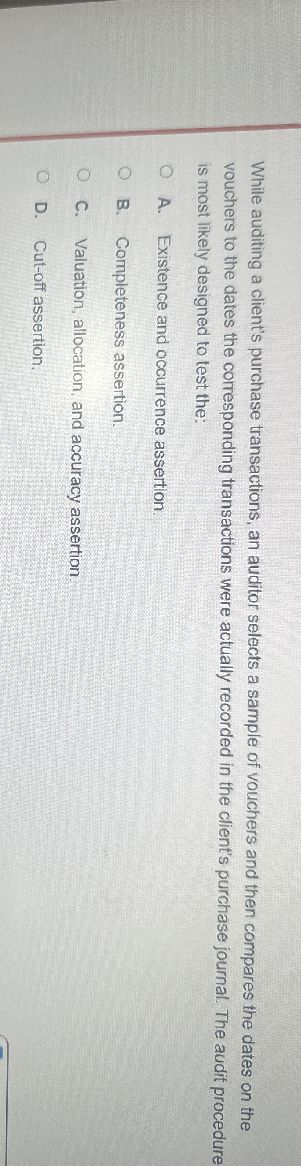 While auditing a client's purchase transactions,