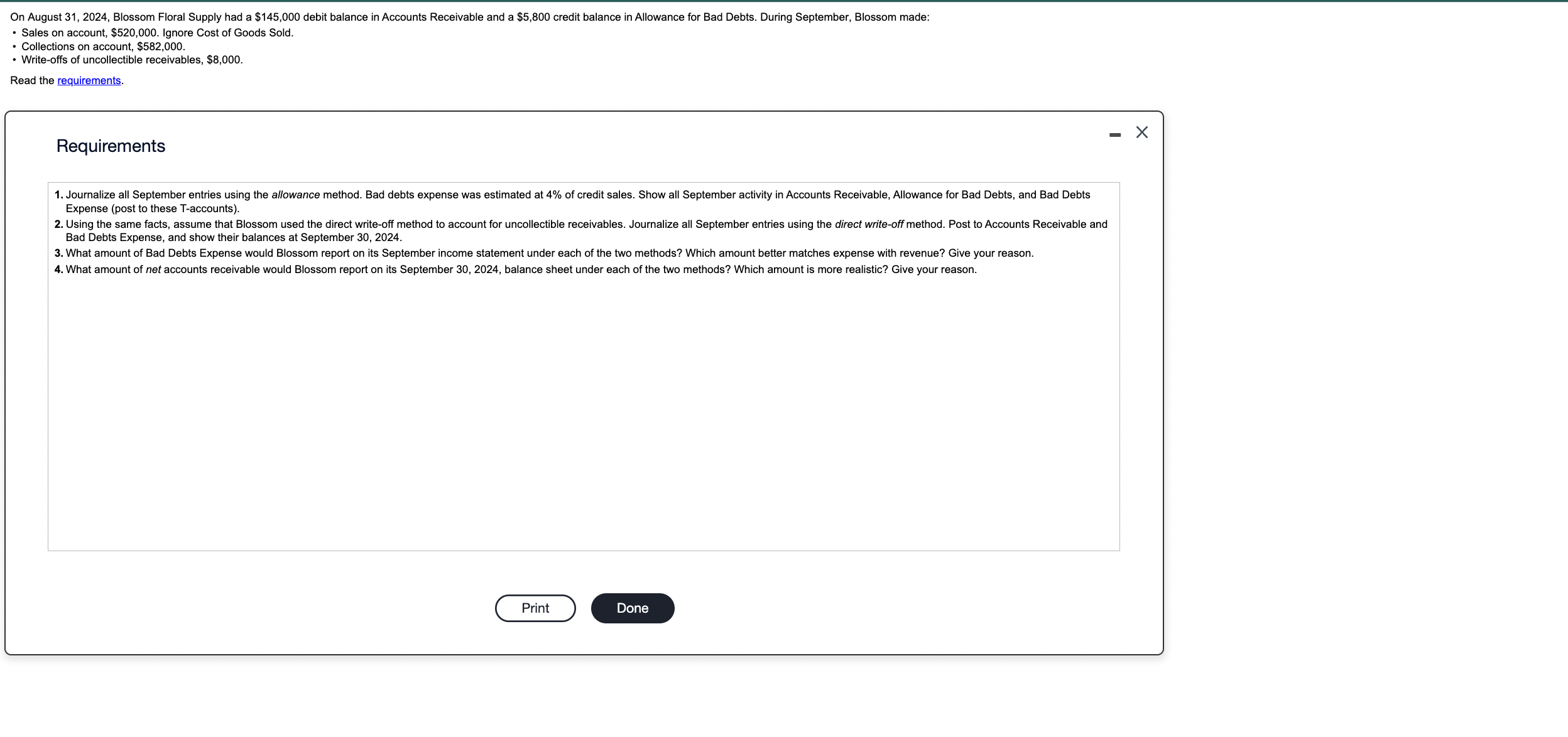 On August 31, 2024, Blossom Floral Supply had a