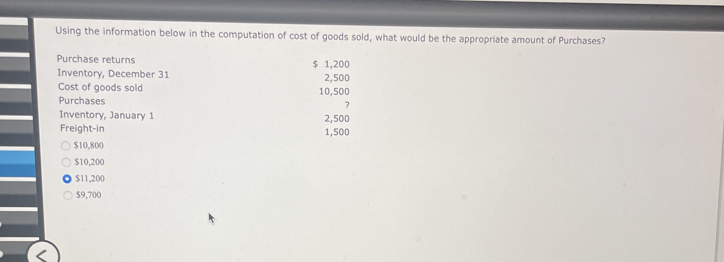 Using the information below in the computation of