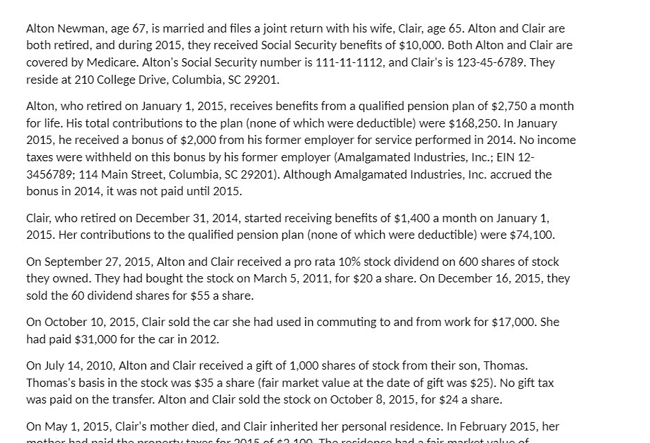 Alton Newman, age 67, is married and files a