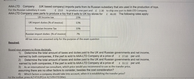 AAA-LTD Company (UK based company) imports parts
