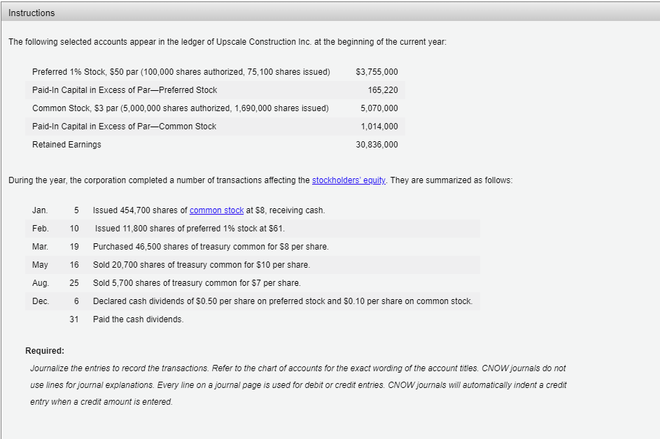 Instructions The following selected accounts
