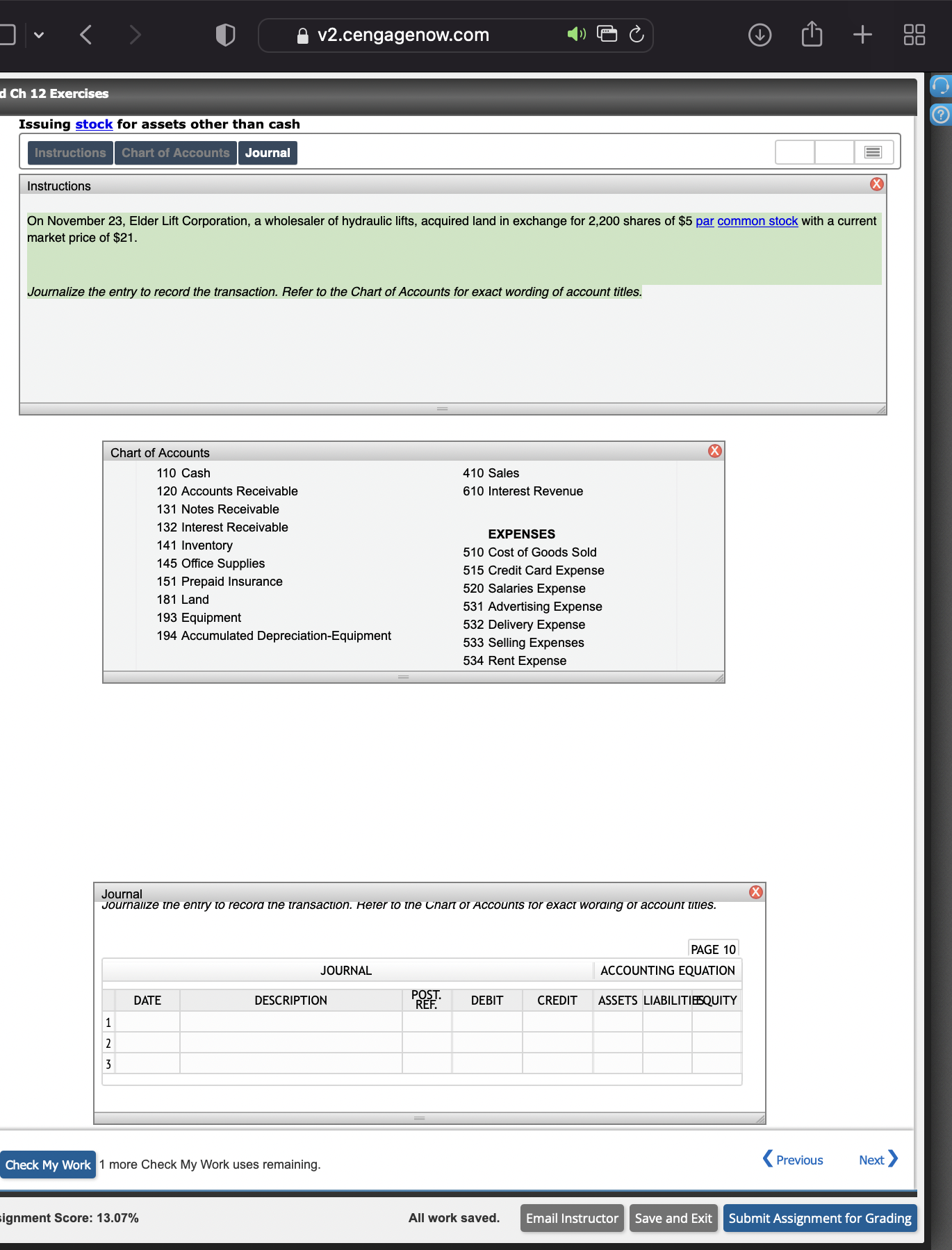 v E v2.cengagenow.com 4r: 6 - Ch 12 Exercise: