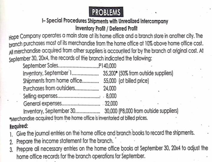 PROBLEMS I- Special Procedures Shipments with