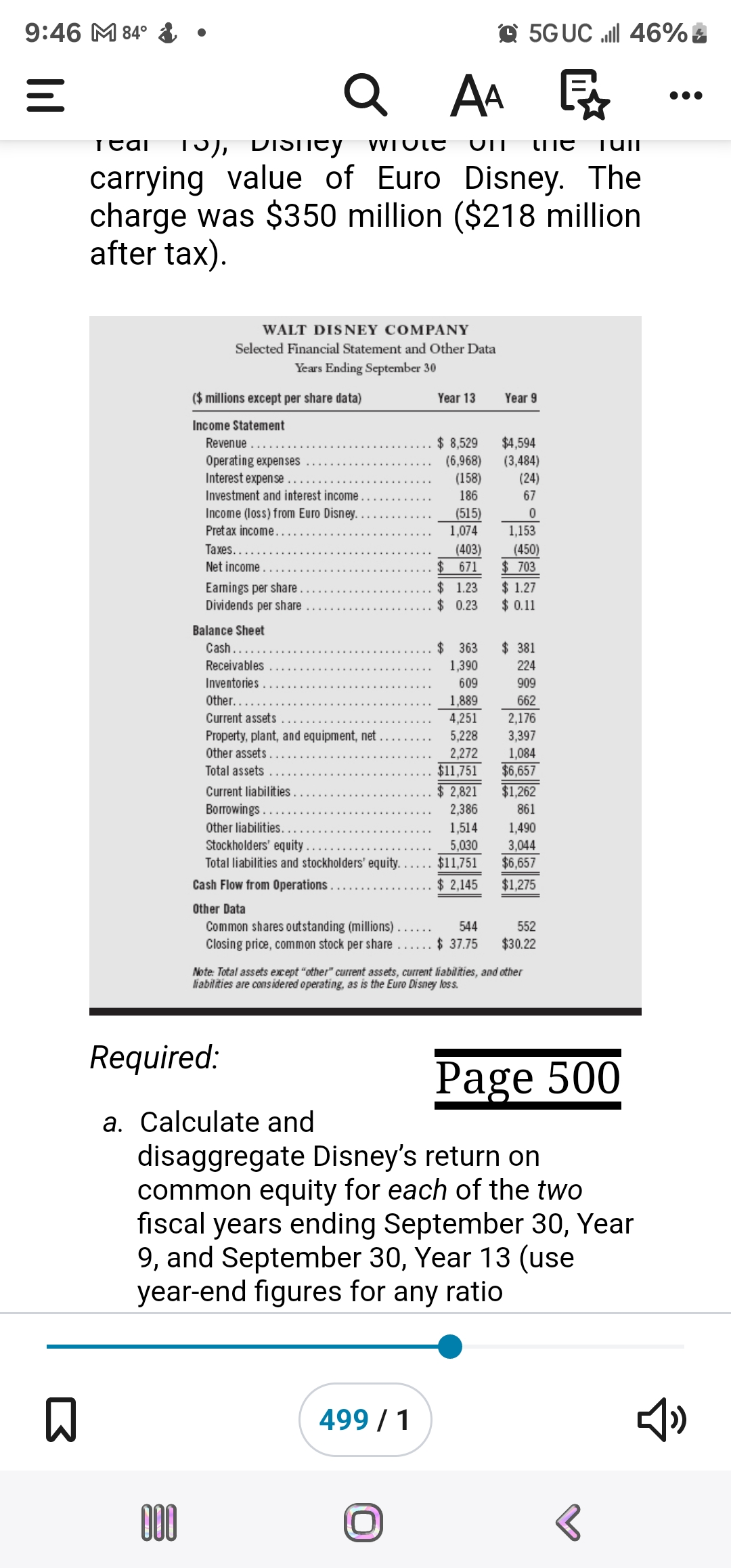 Calculate and disaggregate Disney's return on