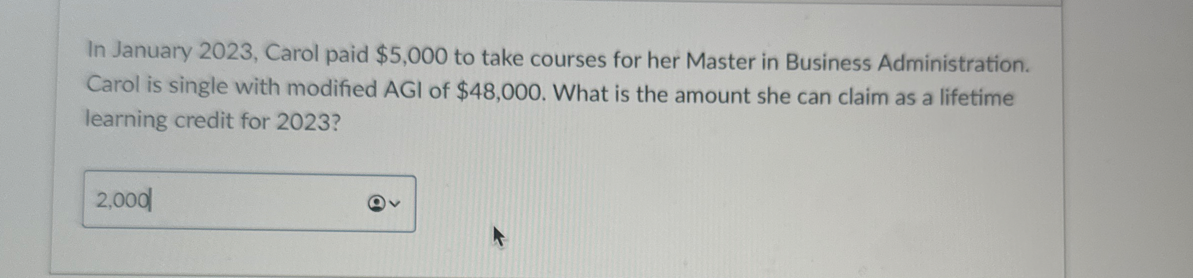 In January 2 0 2 3 , Carol paid $ 5 , 0 0 0 to