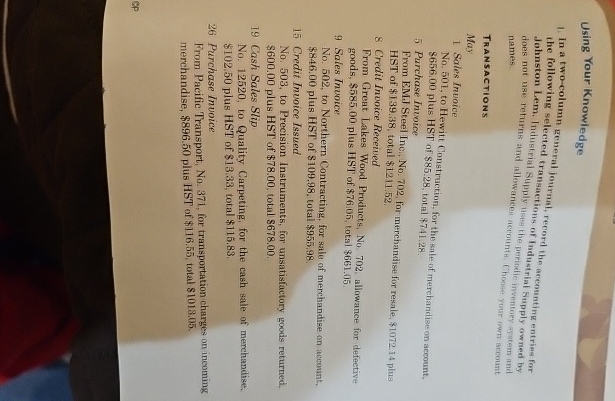 Using Your Knowledge I. In a two - column general