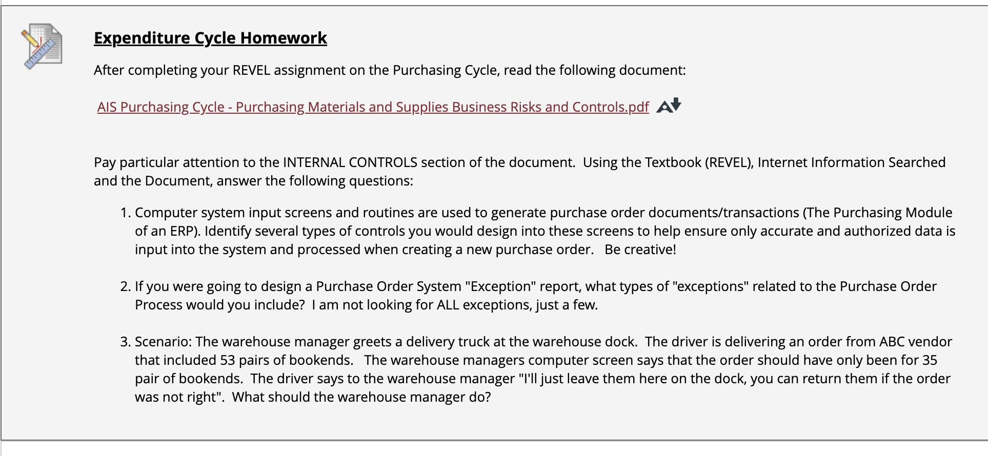 E_xpenditure Cycle Homework After completing your
