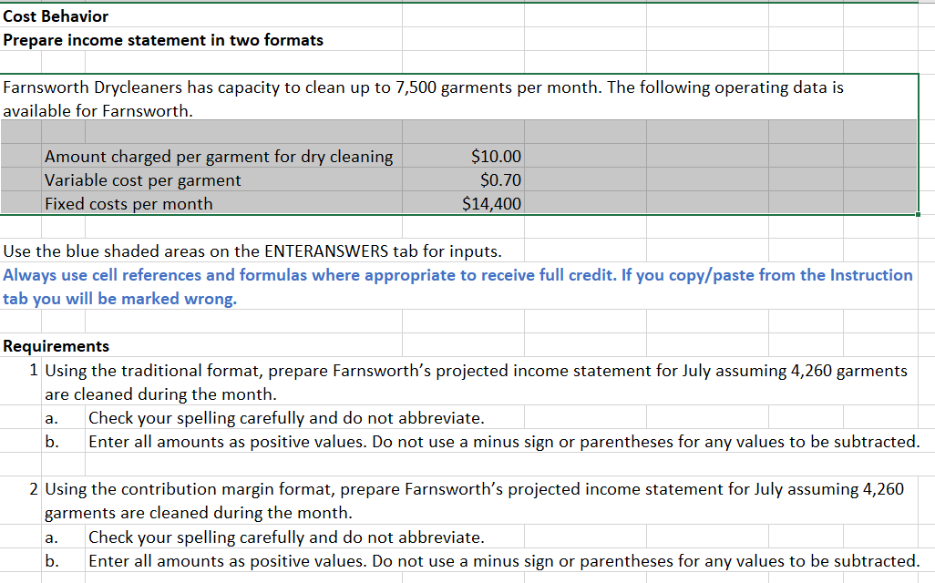 Question no 1 Cost Behavior Prepare income