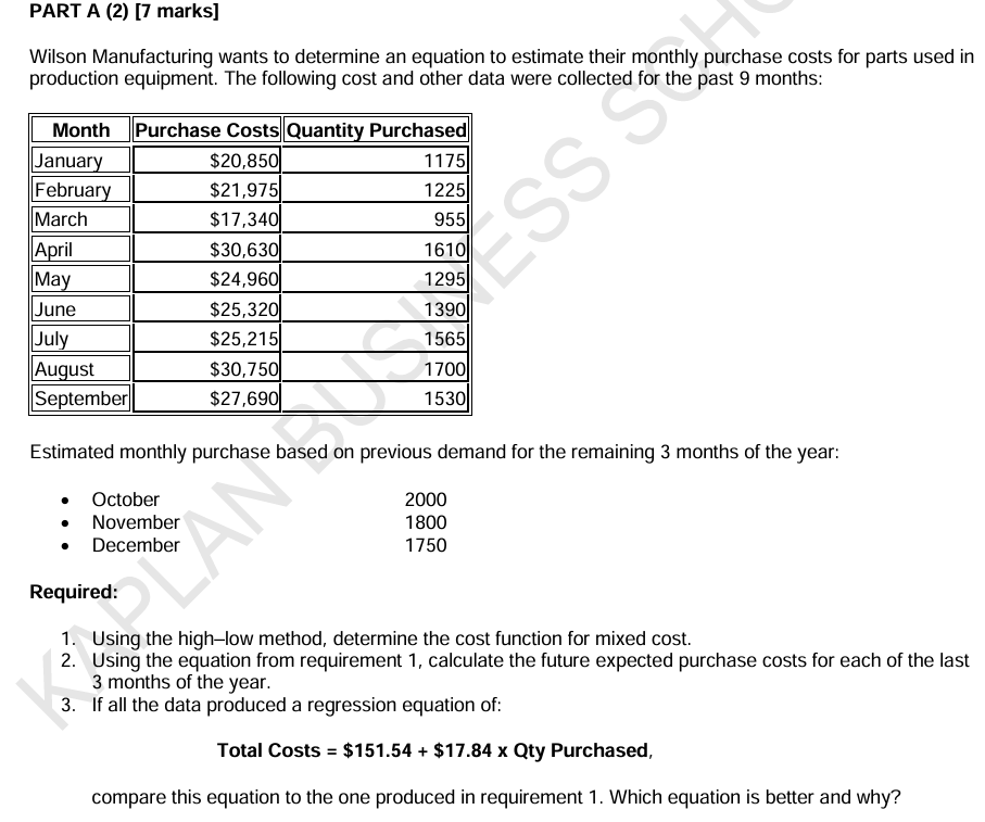 PART A (2) [7 marks] Wilson Manufacturing wants