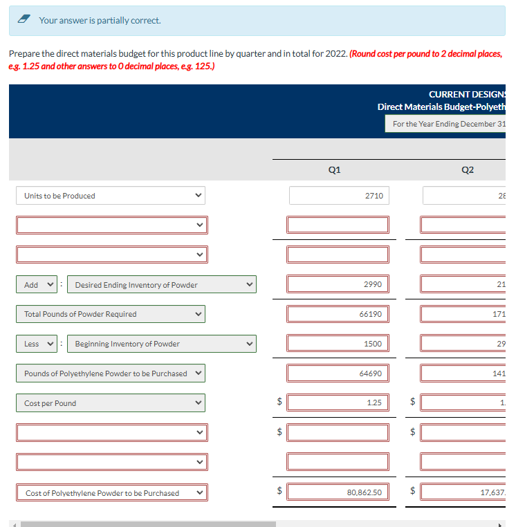 I need to do a direct materials budget for