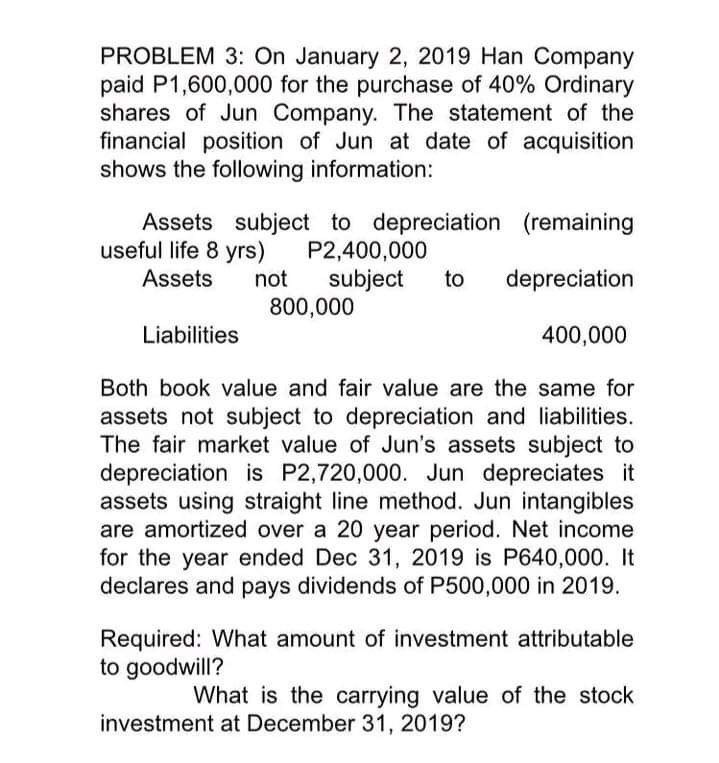 PROBLEM 3: On January 2. 2019 Han Company paid