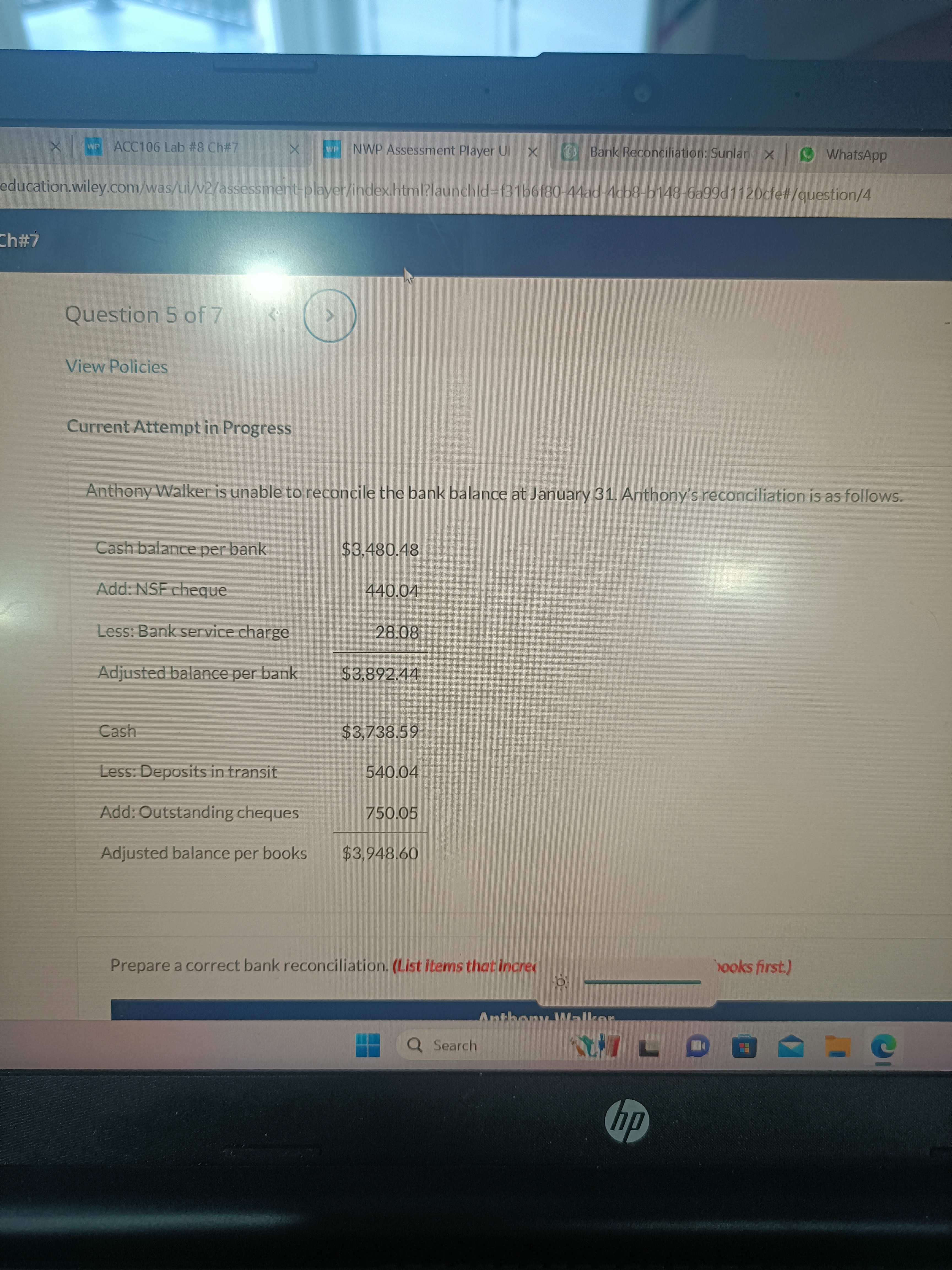 X WP ACC106 Lab #8 Ch#7 X WP NWP Assessment