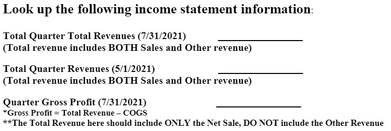 Look up the following income statement