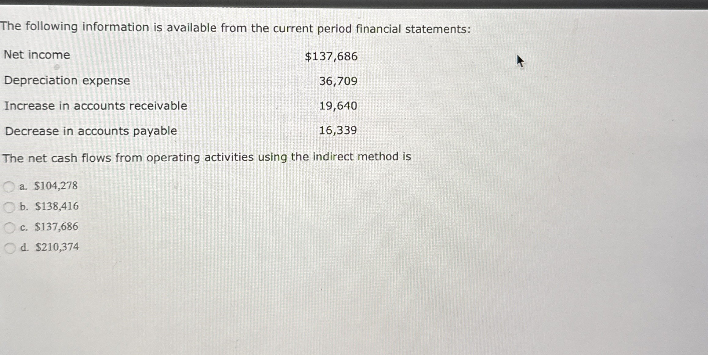 The following information is available from the