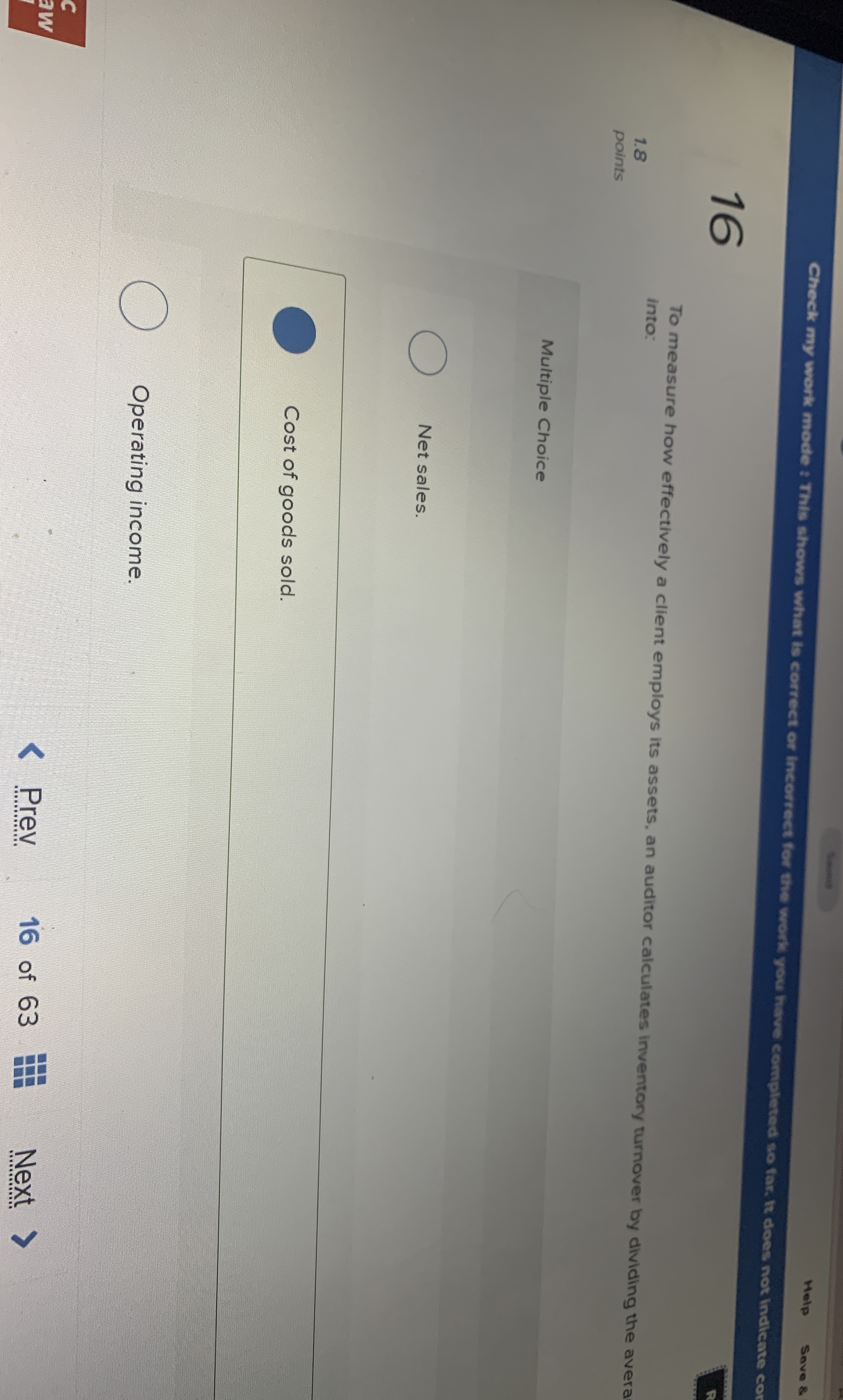 Check my work mode : This shows what is correct