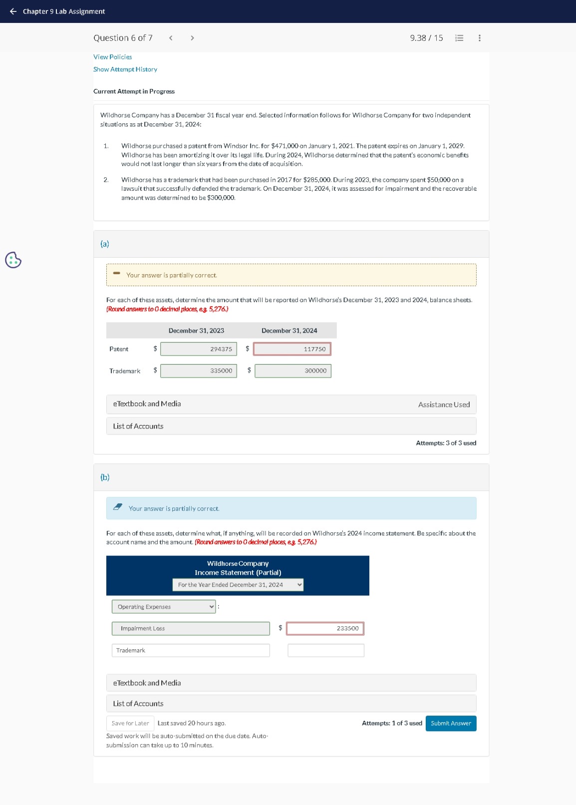- Chapter 9 Lab Assignment Question 6 of 7 9.38 /