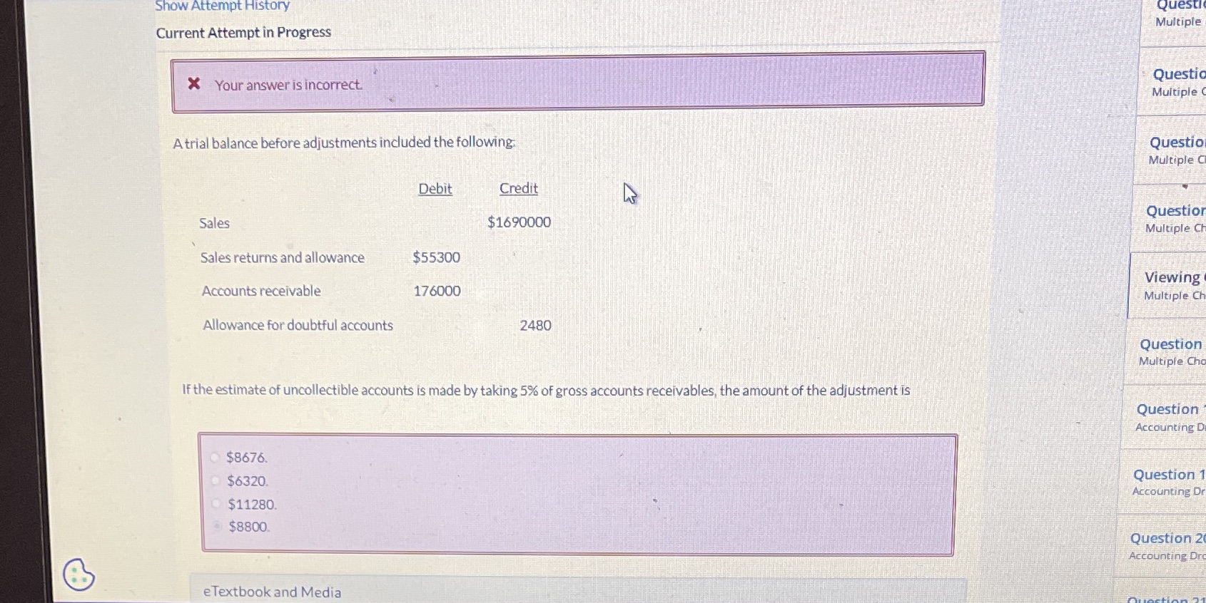 Show Attempt History Questi Multiple Current