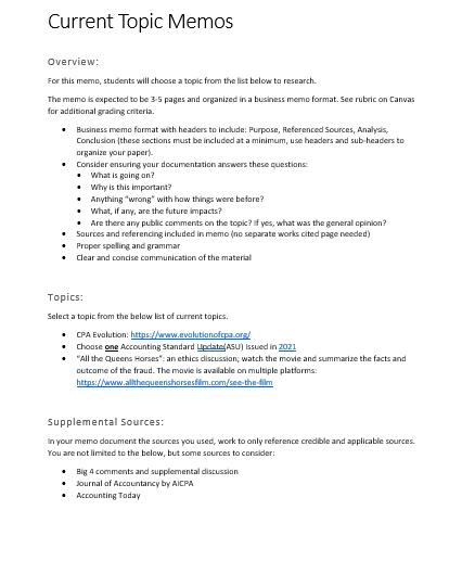 Current Topic Memos Overview: For this momo,