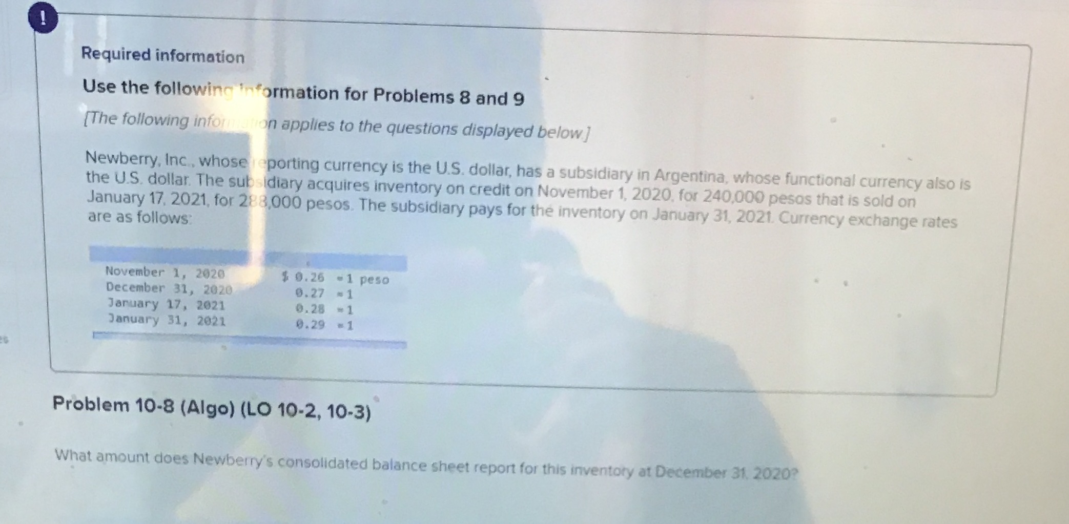 Required information Use the following