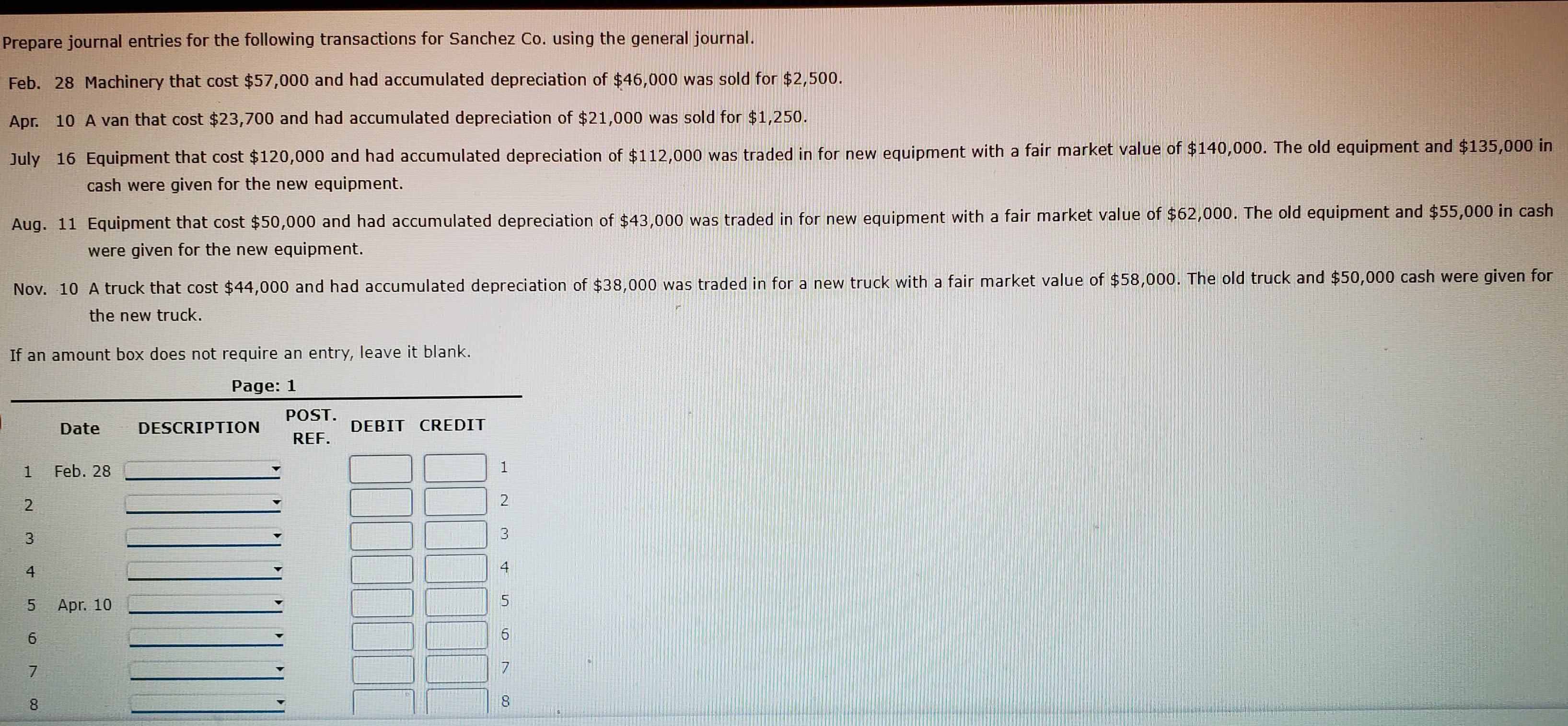 Prepare journal entries for the following