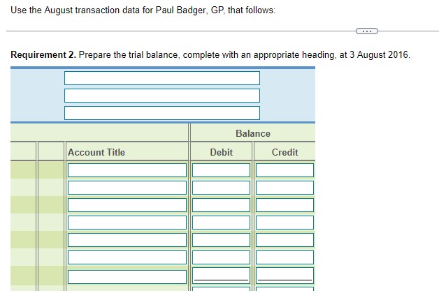 Use the August transaction data for Paul Badger,
