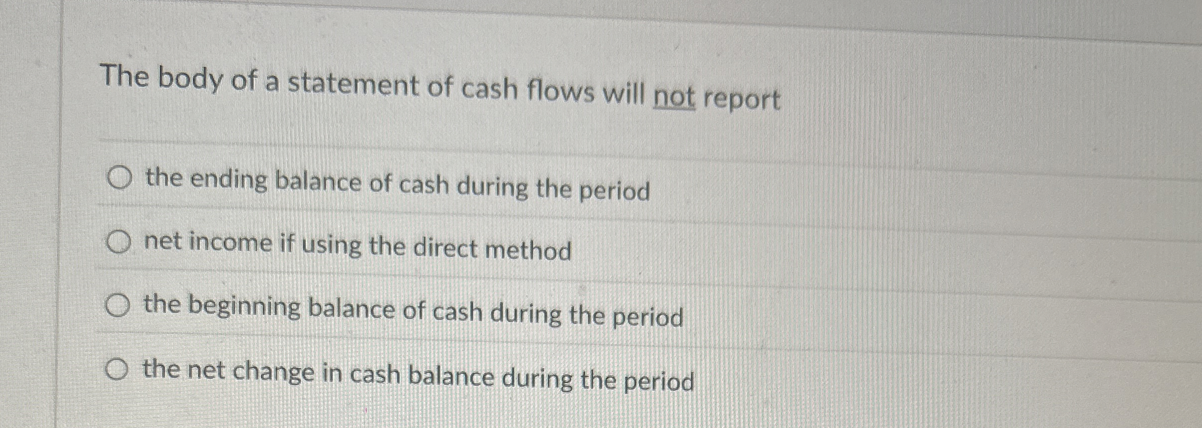 The body of a statement of cash flows will not