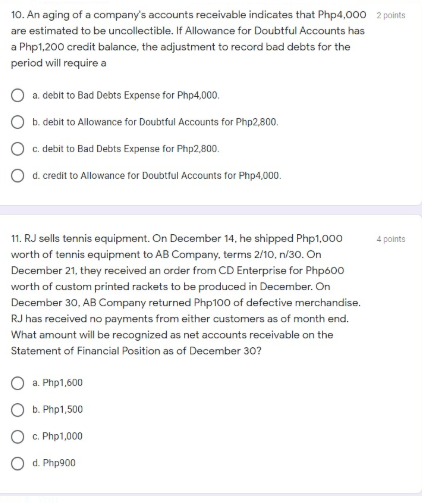 10. An aging of a company's accounts